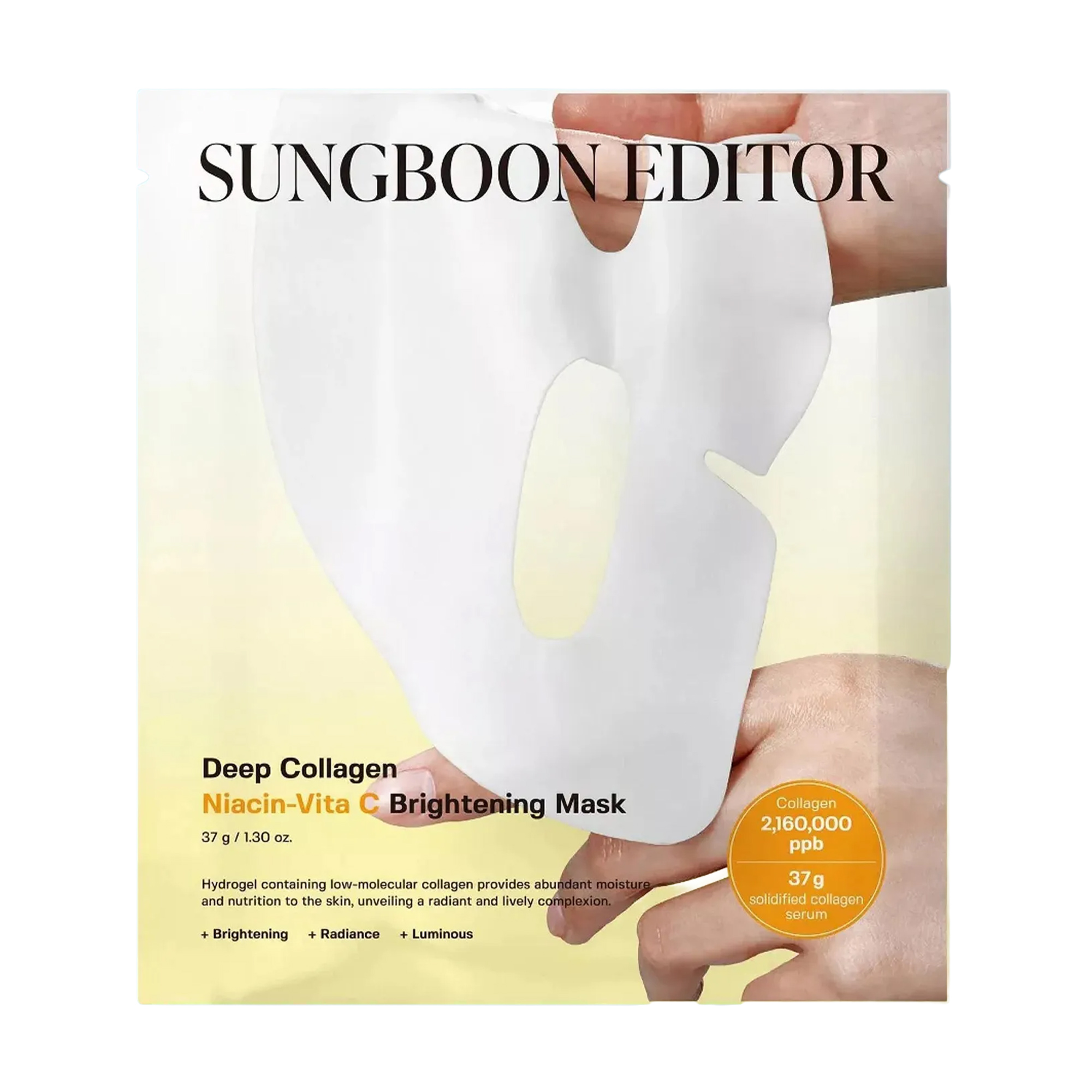 Освітлювальна гідрогелева маска для обличчя Sungboon Editor Deep Collagen Niacin-Vita C Brightening Mask з ніацинамідом та вітаміном С, 37 г